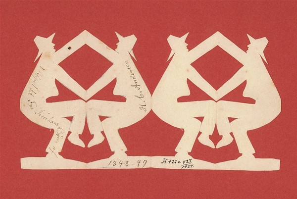 H.C. Andersen-klip: Dansende mænd i kæde (Klip i hvidt papir)
